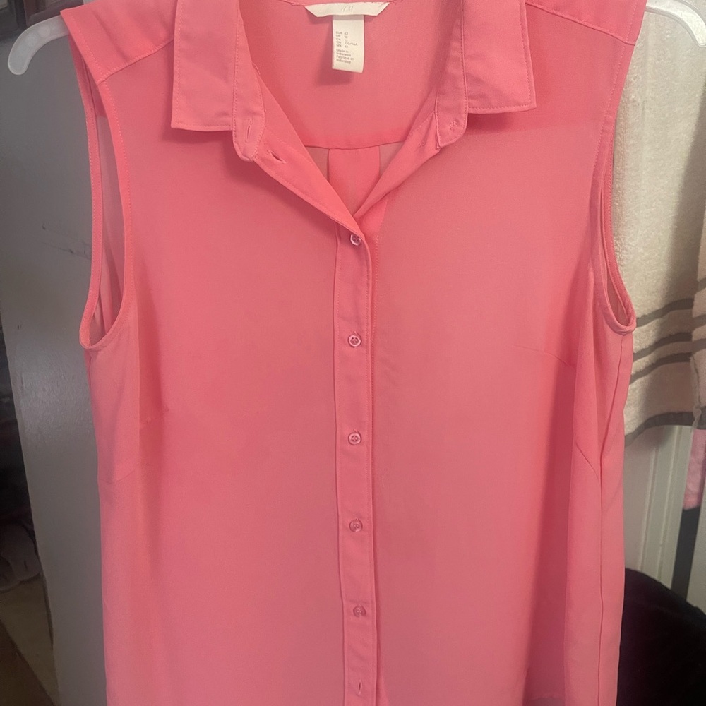 H&M Pink Notched Collar Buttoned Blouse
